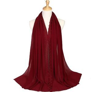 Solid Color Beaded Bubble Long Scarf Turban Elegant Women Shawl Headwear